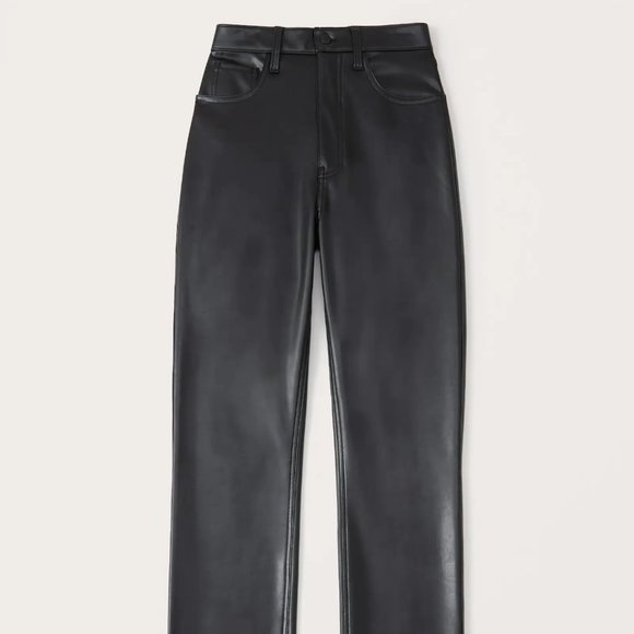 NWT Abercrombie Vegan Leather 90s Straight Pants (tik tok sensation) in black - Picture 2 of 6